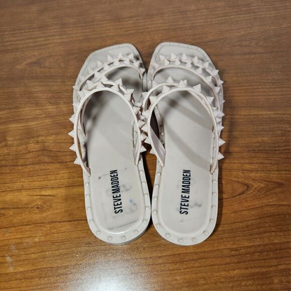 Steve Madden Sandals Size 7 Selina Strappy Spike Studded Slip On Blush - Picture 5 of 12
